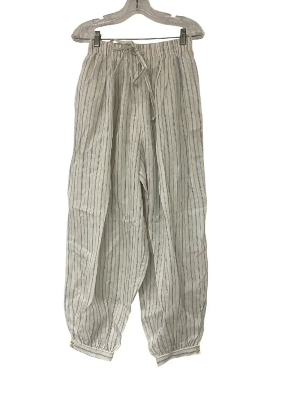 Zara ZW Womens Balloon Pants Trousers XS S White blue striped Linen 3736/249 NWT